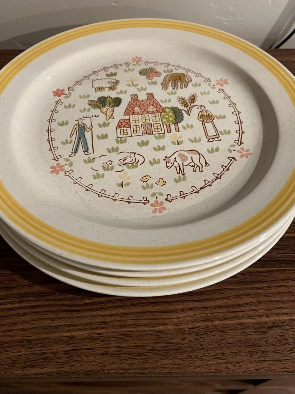 American Stoneware Country Farmhouse Dinner Plate - Yellow Rim (Set of 4)